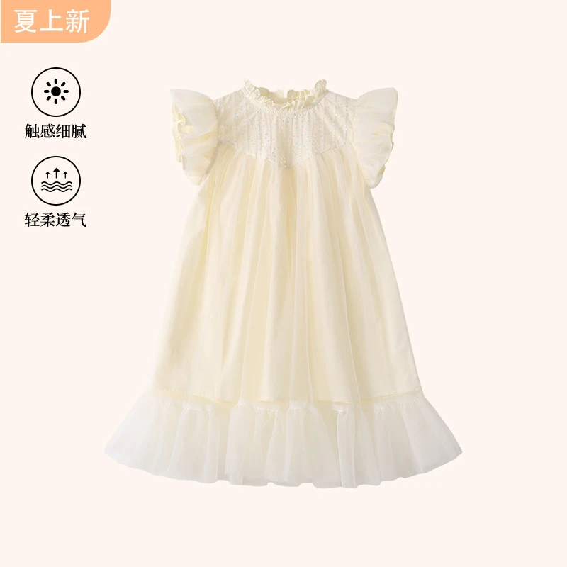 夏季宝宝女童女童小飞袖连衣裙公主裙短袖女夏季大童蕾丝DGQ53881