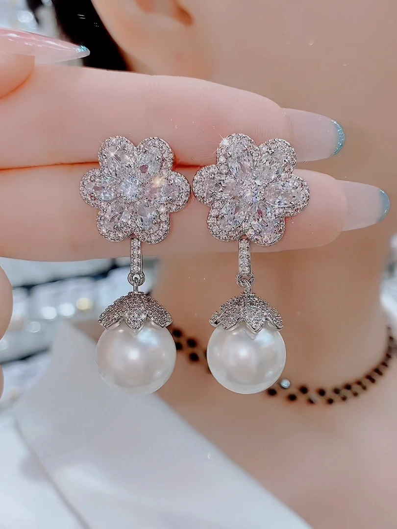 铜合金莫桑石耳饰 0483珠宝设计法式日韩时尚银色耳环女百搭优雅