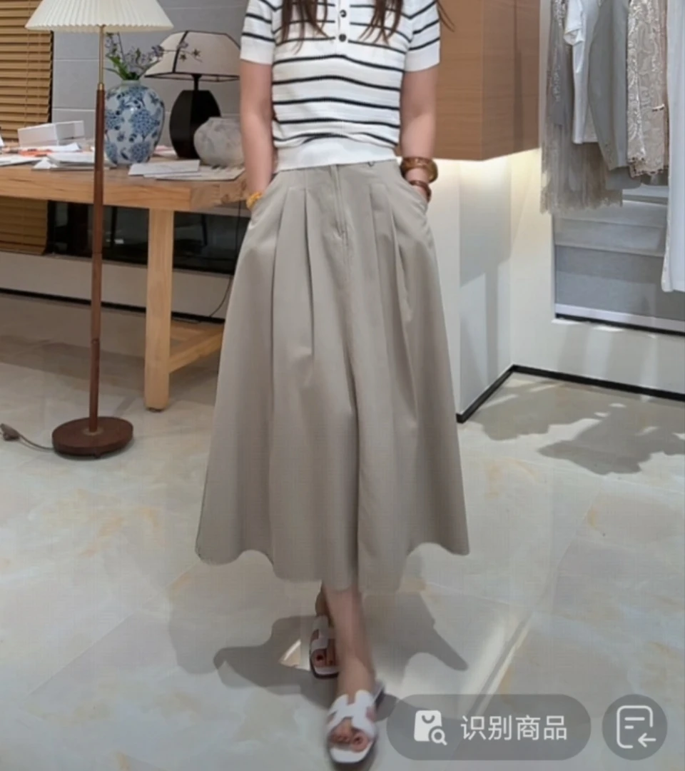 松弛感！简约设计宽松高腰A字半身裙休闲伞裙（配腰带）3461