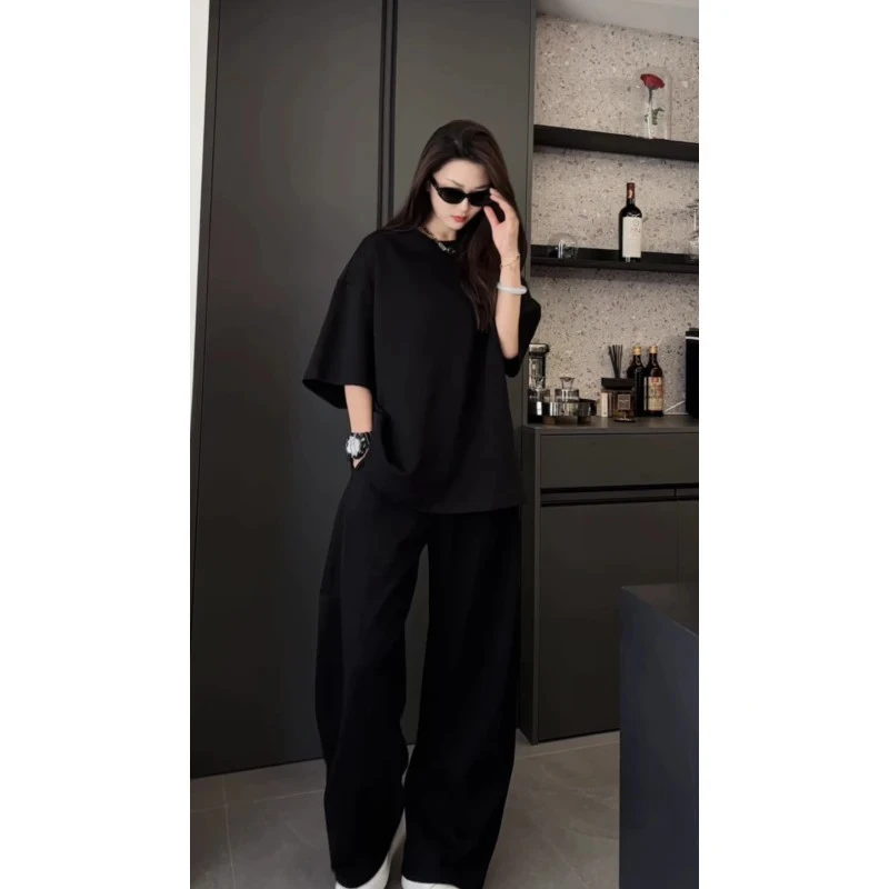 夏季面膜肤感男宽松显瘦圆领短袖弯刀裤子套装情侣款两件套高级感