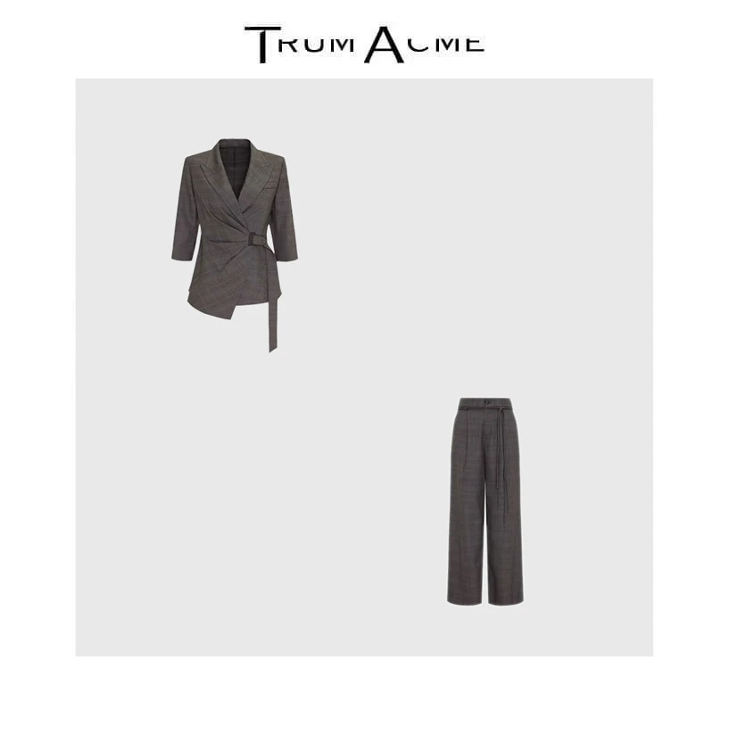 TrumAcme~老钱风套装收腰显瘦复古格纹西装上衣+裤子女2025秋季新