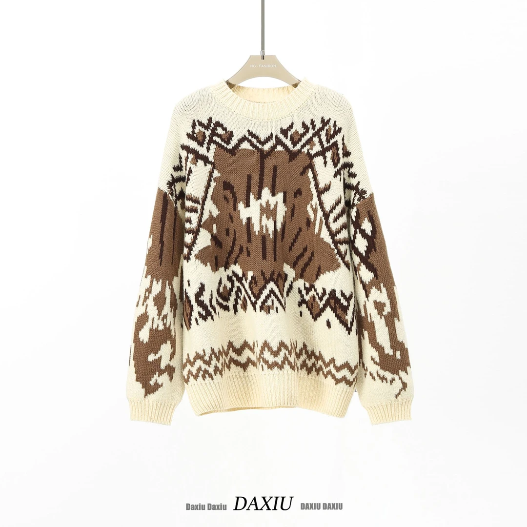 【DAXIU轻奢】秋冬纯色重工刺绣圆领百搭羊毛衫-515-9305