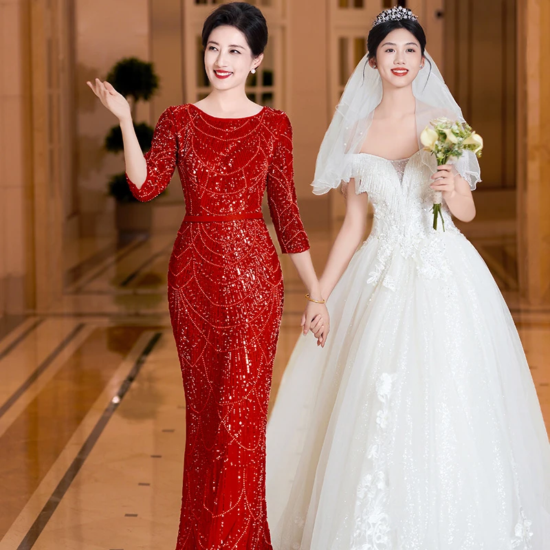 5976高级感轻奢喜妈妈婚宴礼服高端大气演出结婚敬酒主持人晚礼服