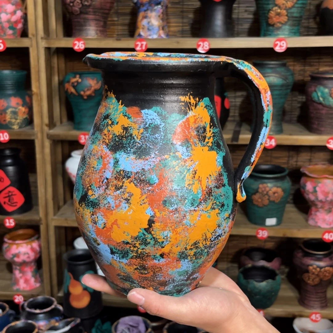 红陶浮雕花盆炸炸炸