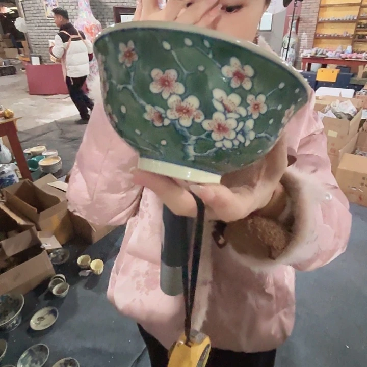陶摆件景德镇高温黄希希5寸碗