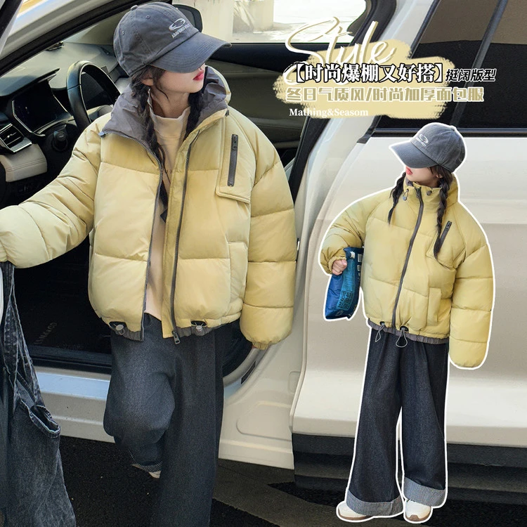 女童冬款加厚外套中大童加绒防风冲锋衣儿童时尚保暖上衣宽松棉服