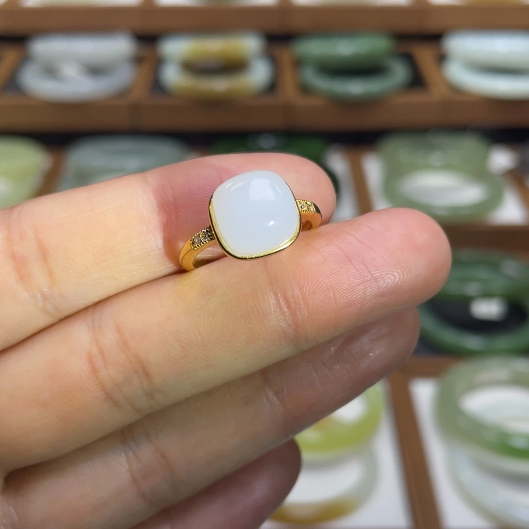 和田玉戒指银S925镶嵌Y20