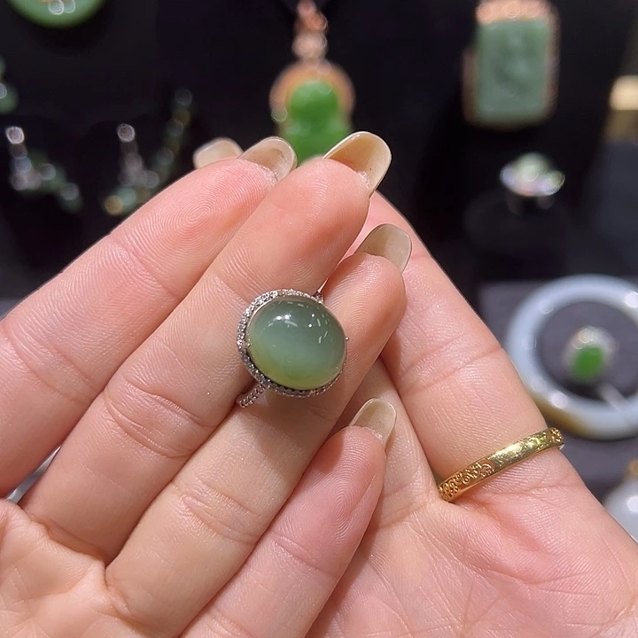 和田玉银S925镶嵌戒指