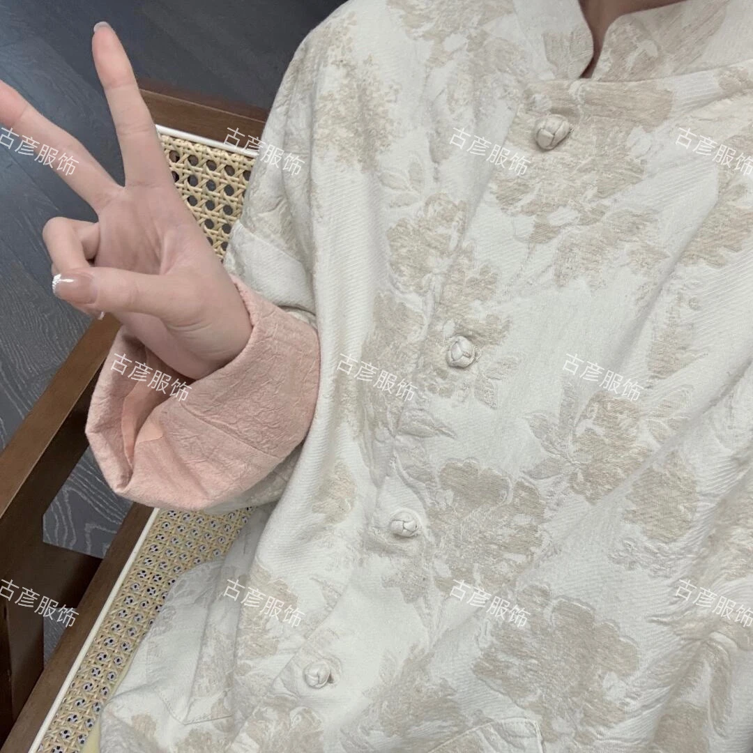 古彦原创设计新中式长袖浮雕提花短外套通勤单排扣常规春秋季