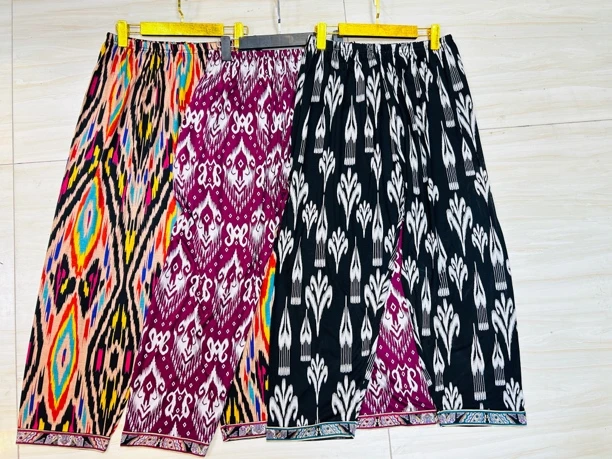 民族风红桔蓝橘花艾德莱斯裤子合集