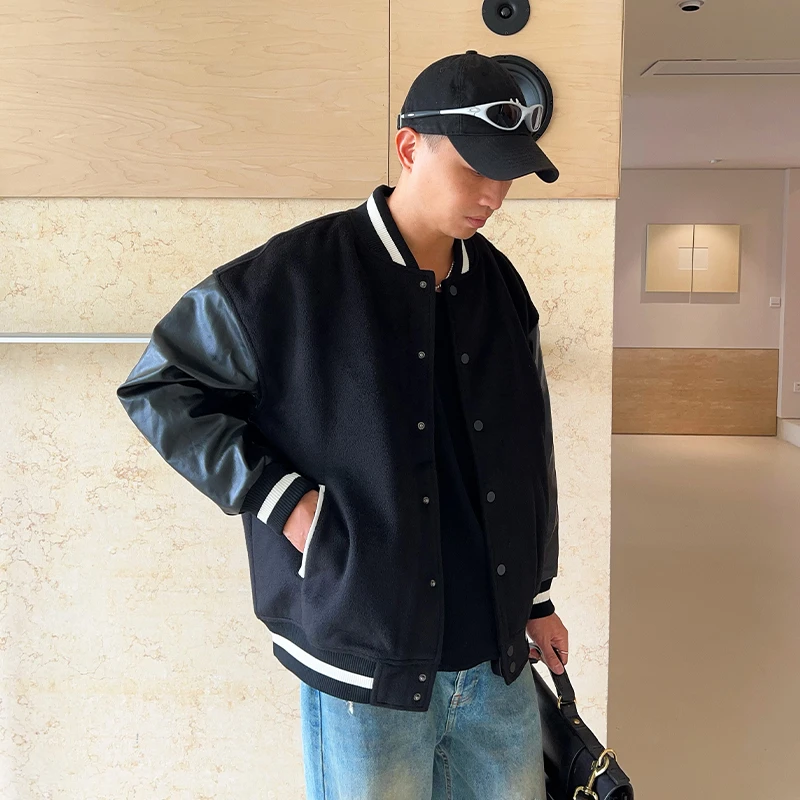 叁号NT 大廓形复古美式潮流皮袖棒球服 夹棉保暖加厚外套棒球外套