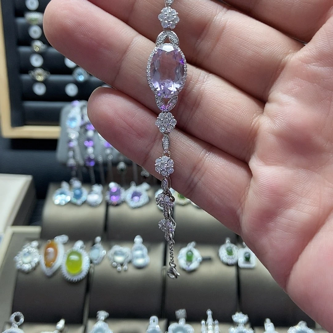 银S925镶嵌蛇纹石玉手链?*