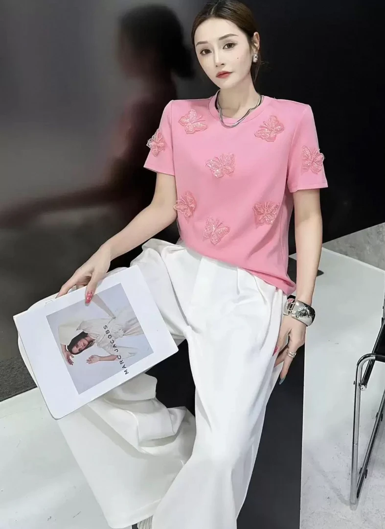 时尚钉钻蝴蝶百搭T恤