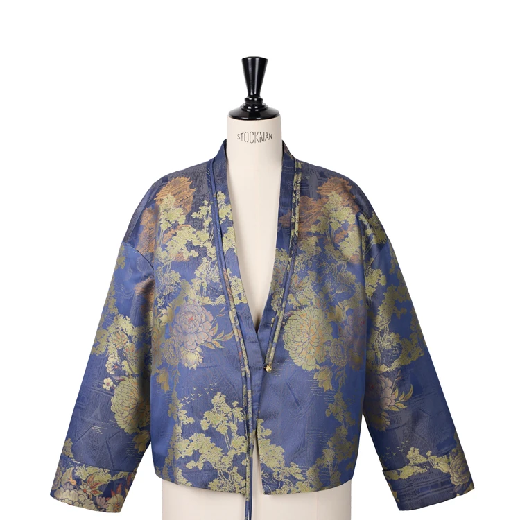 希琳【冰蓝青水】时尚V领宋锦外套CD2167668