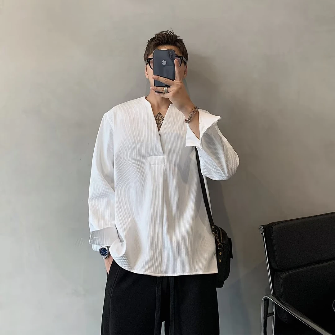 时尚简约设计感百搭潮流韩版男士免烫亲肤透气衬衫四季皆可穿着休