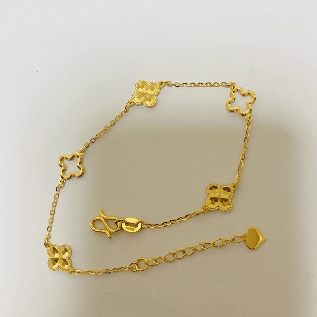 足金999镂空鱼鳞龙鳞四叶草五花手链仙女气质