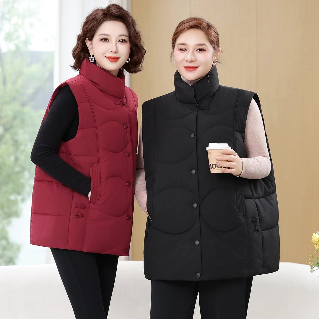 大码棉衣加肥加大中老年人棉马甲冬季立领无袖加厚宽松妈妈装外套