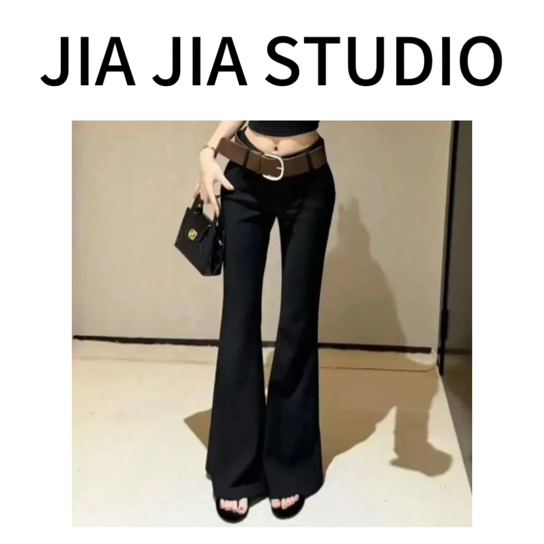 嘉嘉推荐#25117【秋冬加厚款】气质百搭腰带微喇裤