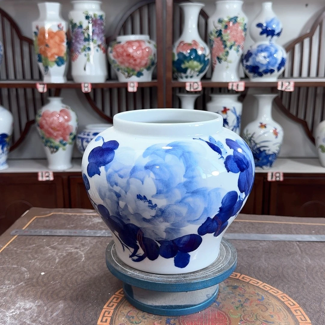 摆件景德镇陶瓷大口青牡