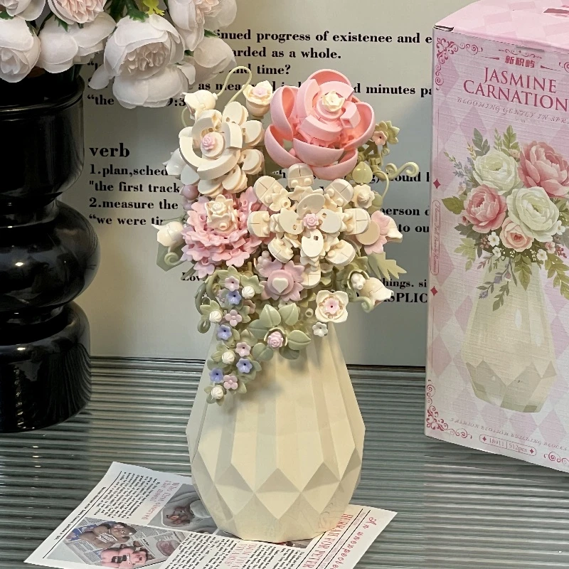 积木拼装花束茉莉永生花摆件高颜值仙气手工diy新款生日礼物女生