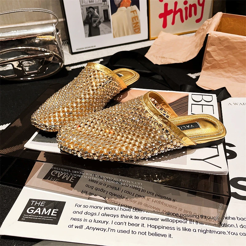 【DR官方正品】OMG!版~欧货ins超火水钻满钻金属渔网包头半拖鞋平