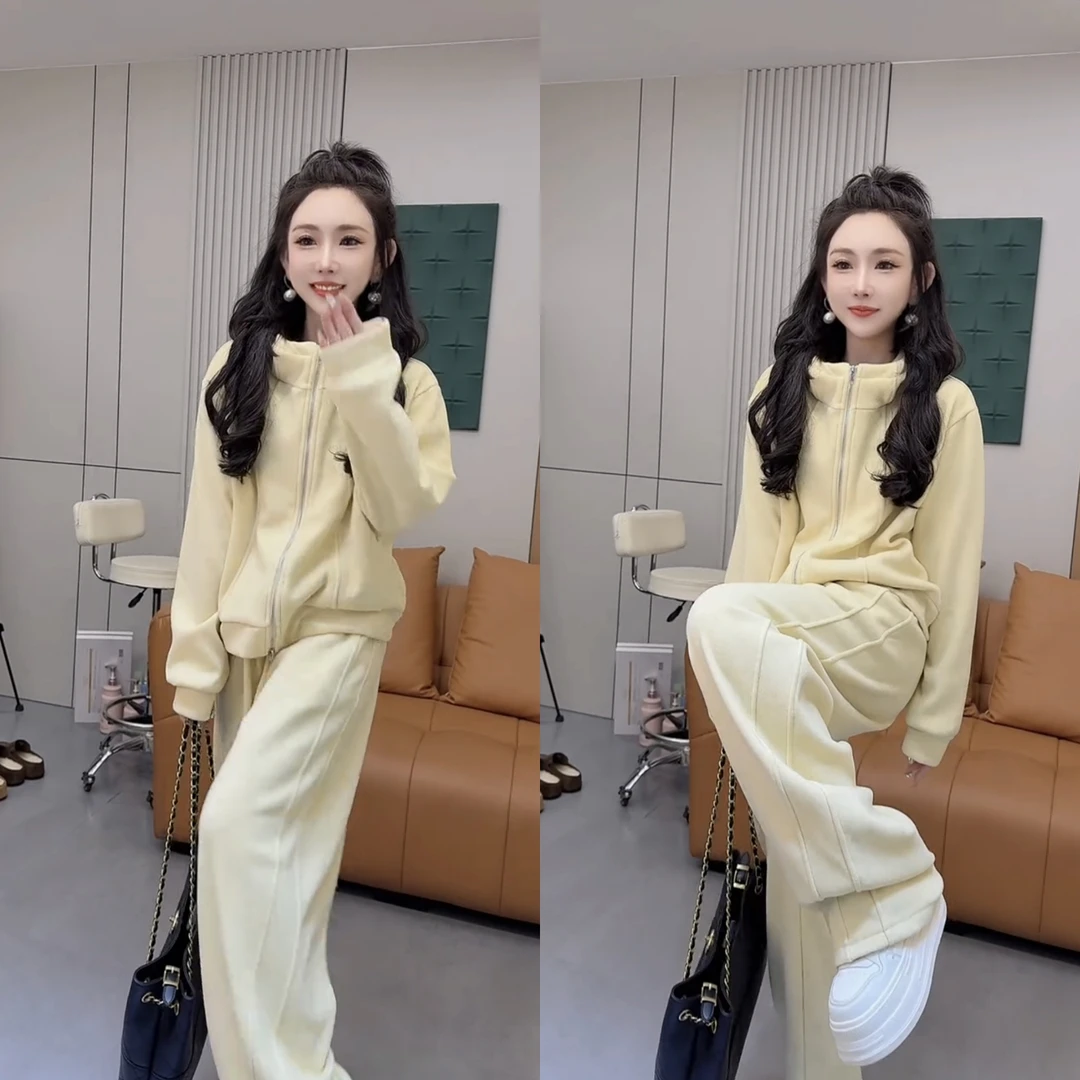 新款设计感卫衣外套加绒裤子时尚休闲套装