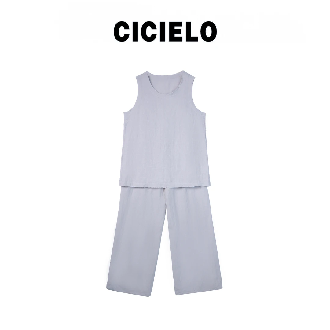 【CICIELO】苎麻清新天蓝休闲夏季无袖套装