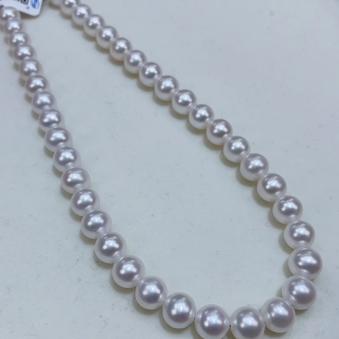 淡水珍珠8左右镜面冷白透亮赛澳白一步到位银S925镶嵌