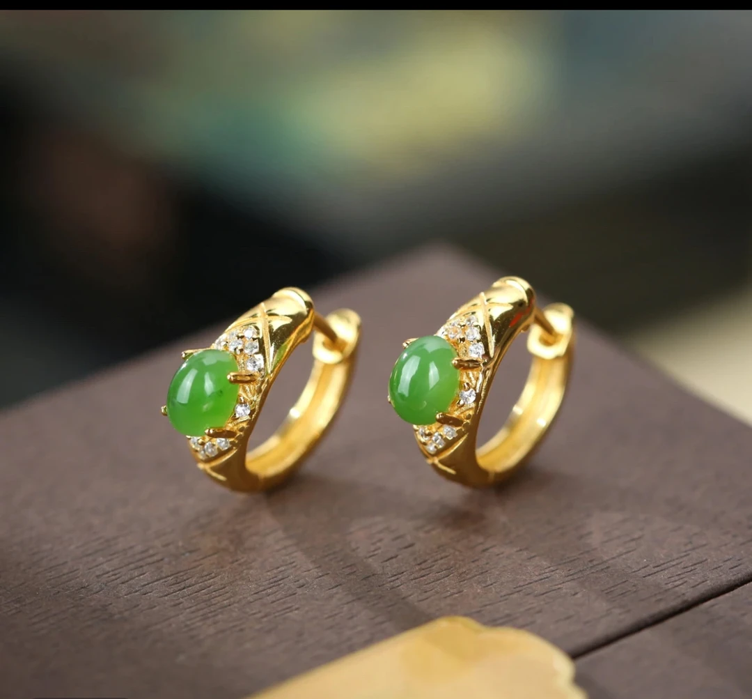 （3.8女神节专属礼品）和田玉碧玉精品耳饰