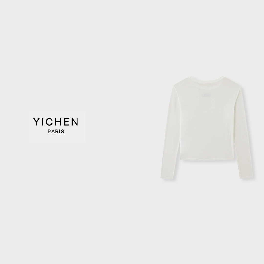 YC 纯色字母徽标圆领轻薄针织打底衫-3335
