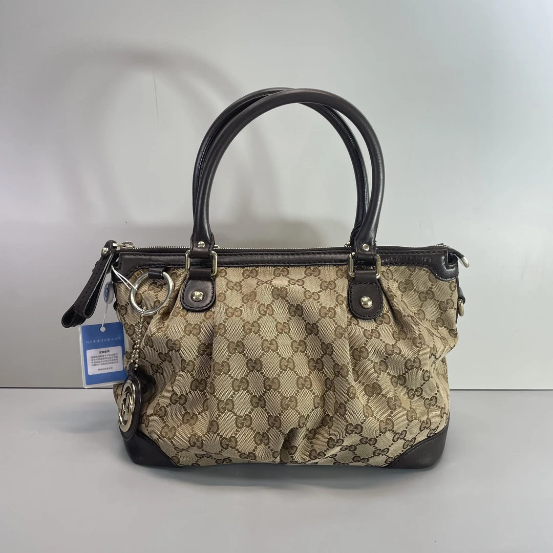 90新 GUCCI/古驰 媚姐/帆布老花手提斜挎包33x22x16cmG032704
