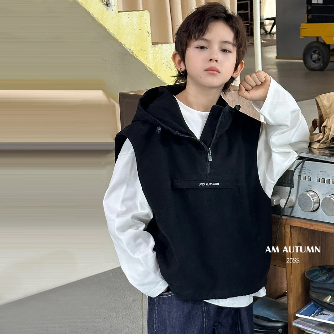 现货「AM AUTUMN」【帽间行者】肌理叙事男童秋无袖连帽马甲NQ52169