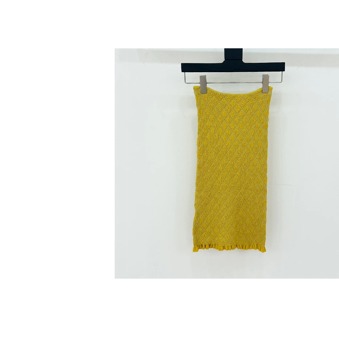 【D•er】夏季时髦菱格纹褶皱修身包臀半身裙