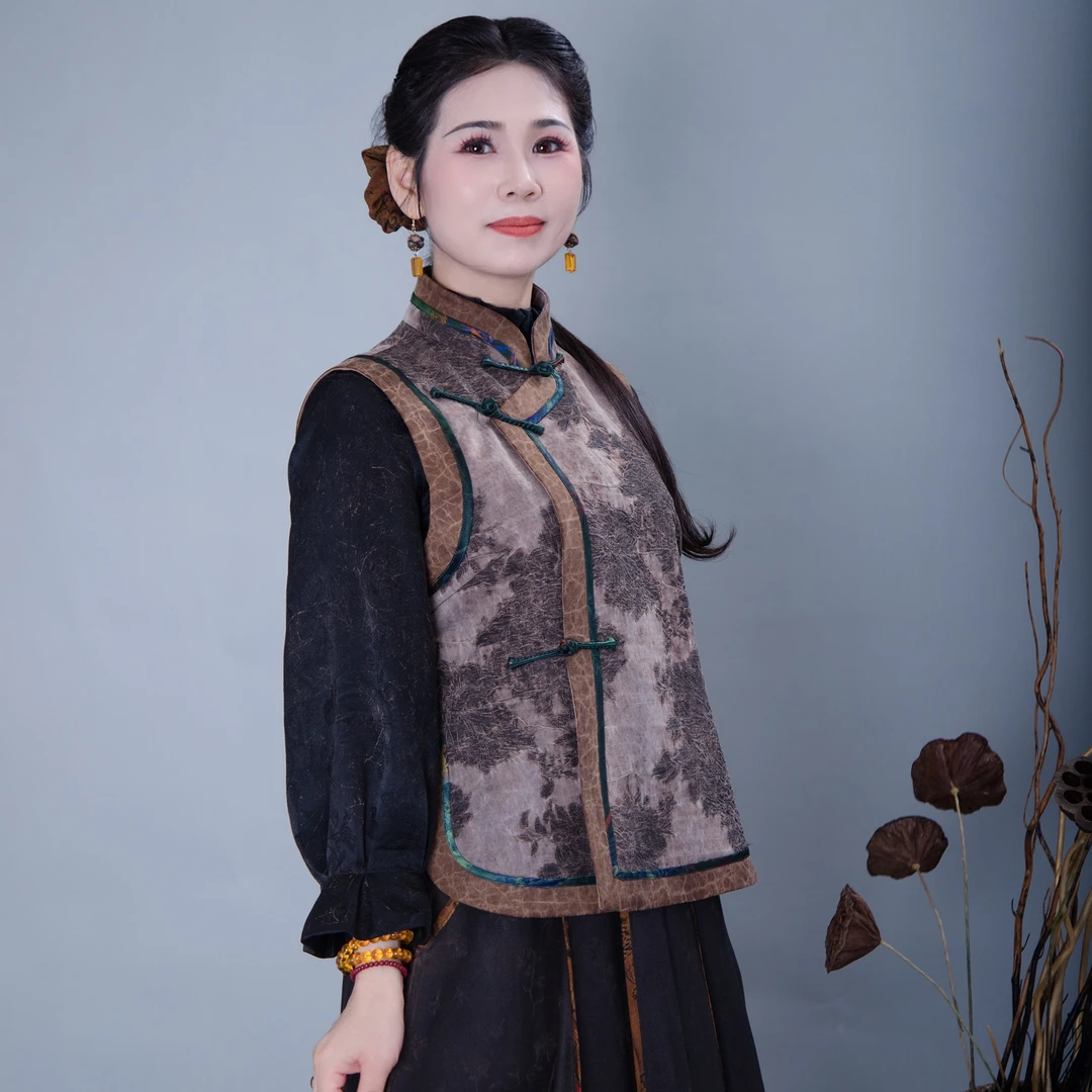 祥安姿服饰香云纱【如意马甲】中式重工手工艺大地色马甲 G535443