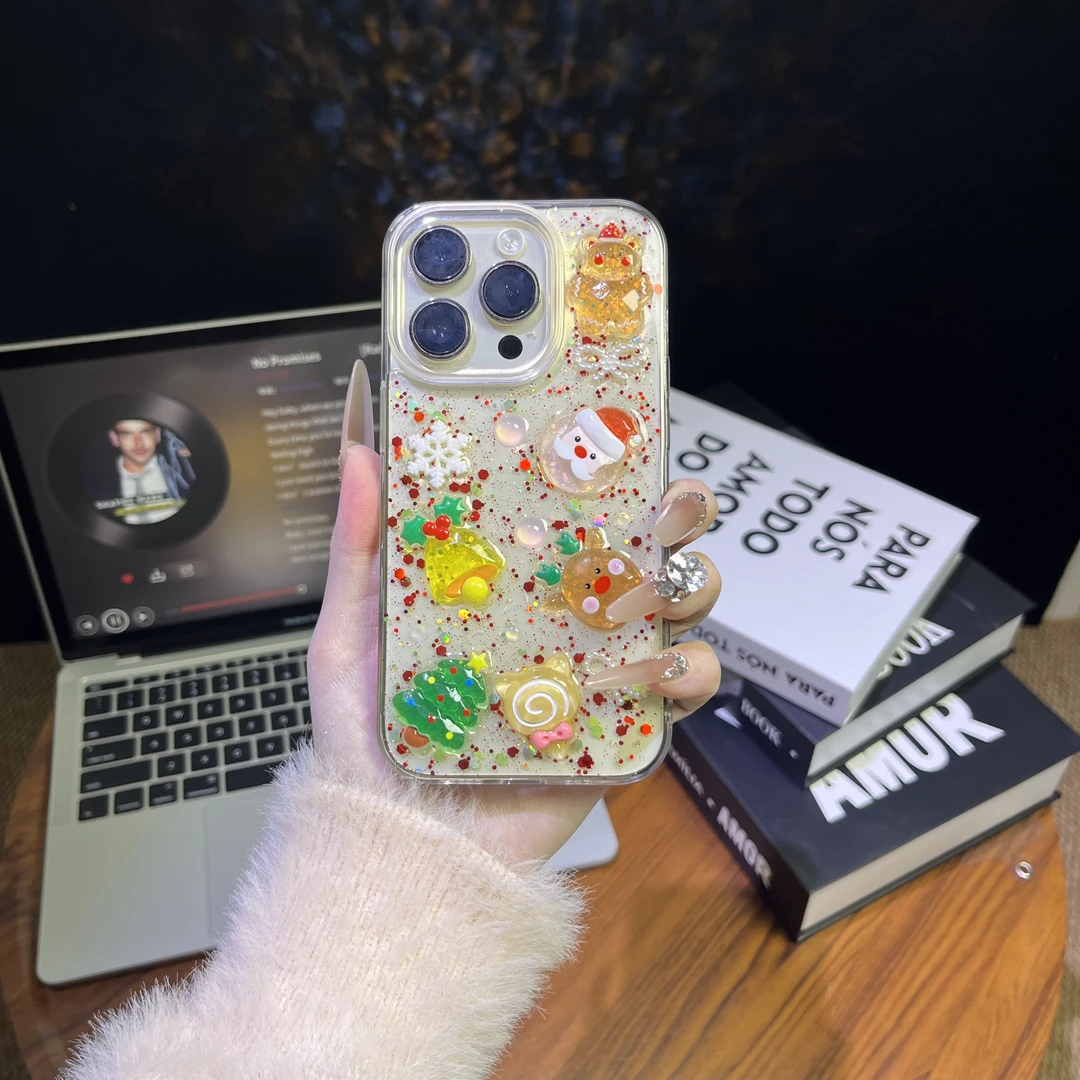 圣诞元素适用苹果透明冰川纹手机壳网红创意奢华立体个性