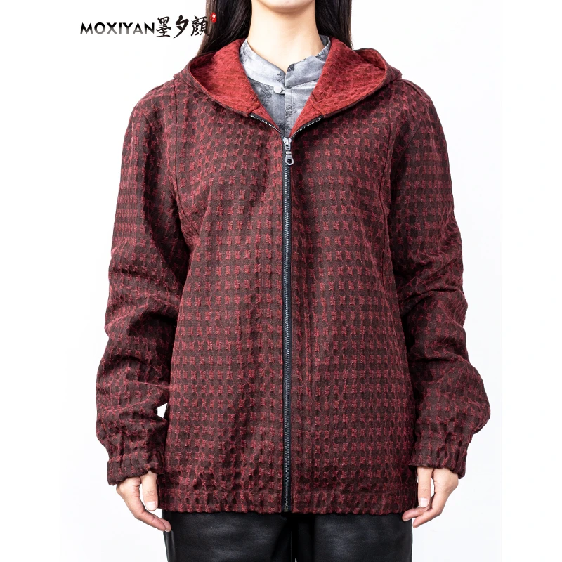 【墨夕颜】2025新款桑蚕丝国风男装   柞蚕丝安哥拉红帽衫-MH-613