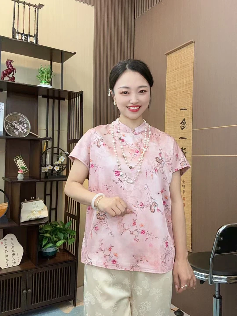 柒玥原创【温情】2025时尚经典女装新中式盘扣国风落肩上衣民族风