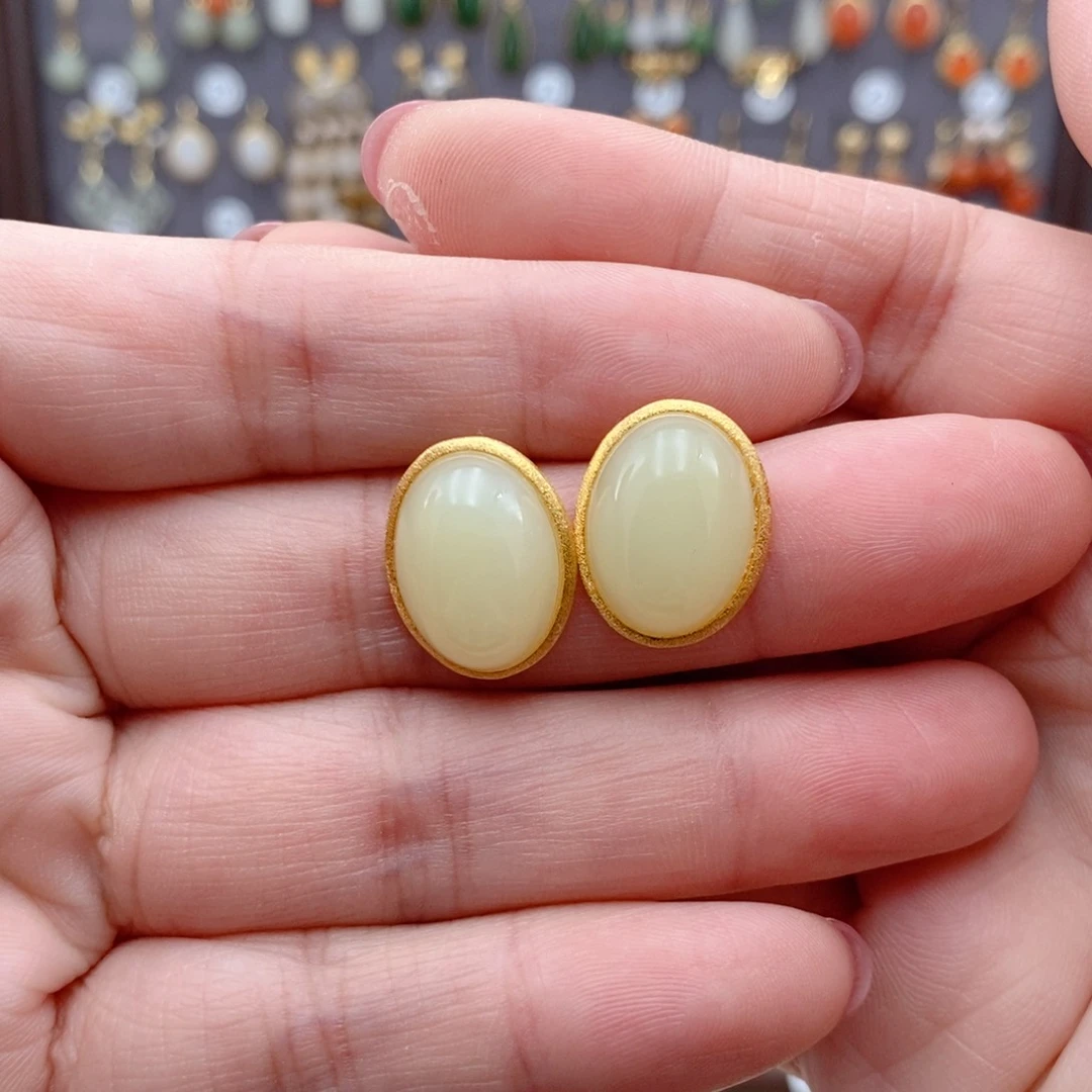 银S925镶嵌和田玉耳饰