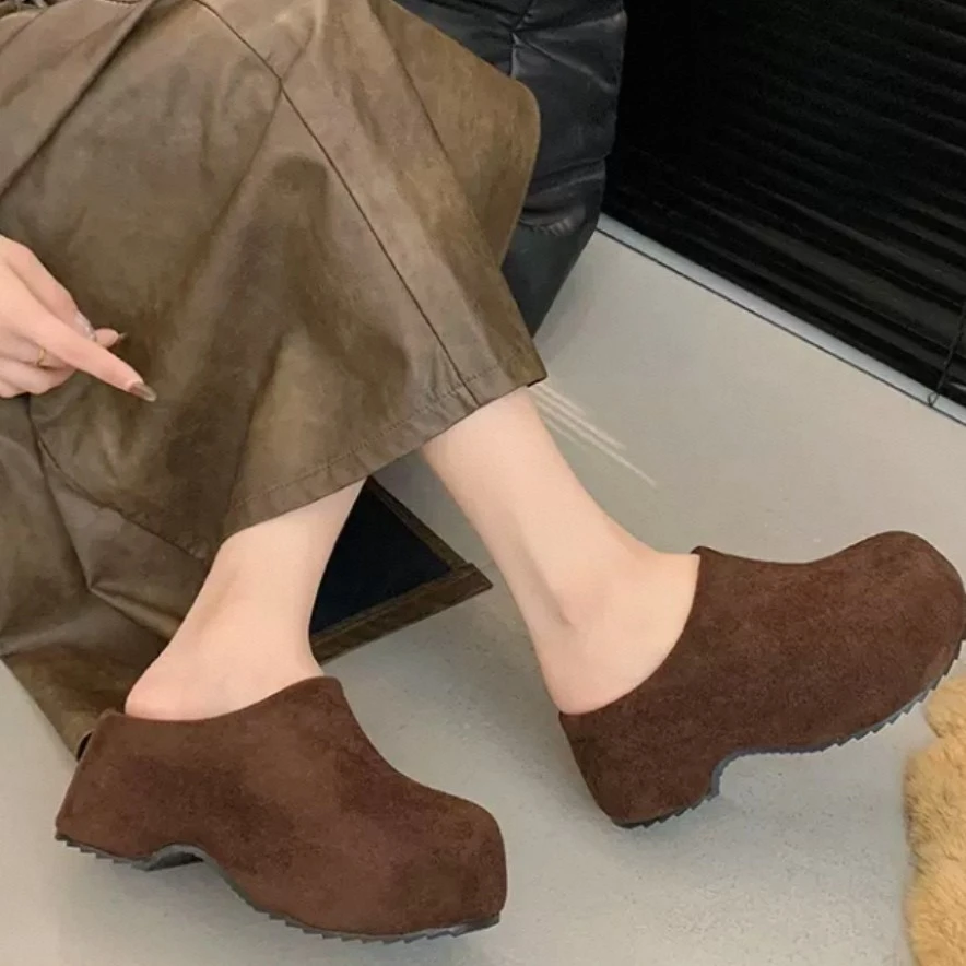 厚底时尚女外穿秋冬新款一脚蹬加绒包头拖鞋2010(加绒)