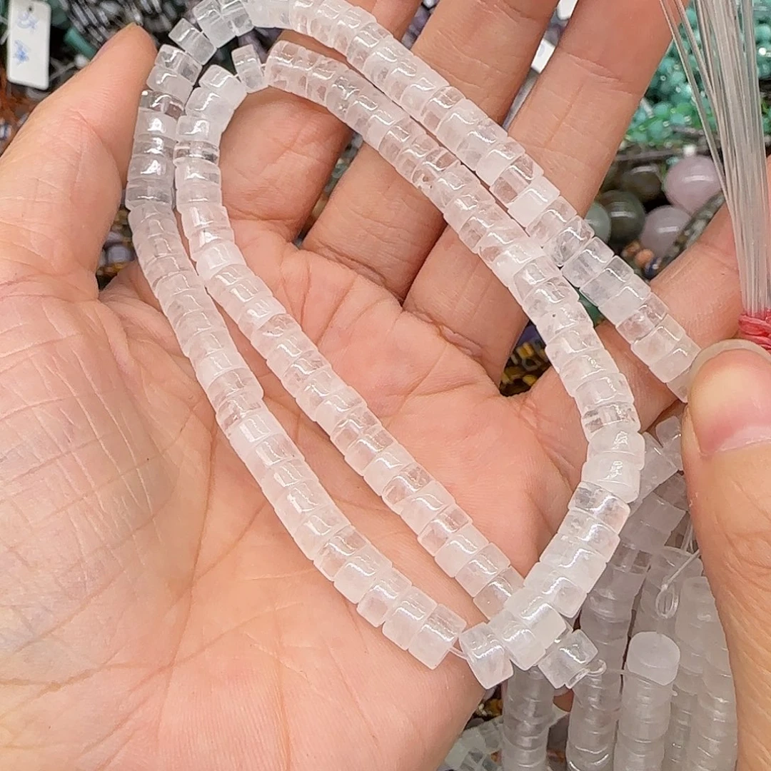 玛瑙/玉髓合金珠宝半成品白水晶6mm剁珠一条