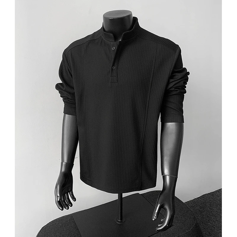 美式亨利领长袖t恤男款秋季痞帅正肩打底衫cleanfit宽松休闲上衣