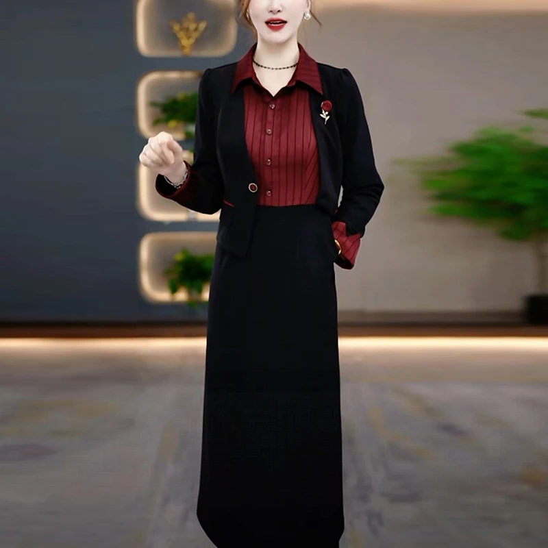时尚洋气小西装连衣裙两件套2025秋季新款妈妈装修身显瘦套装裙子