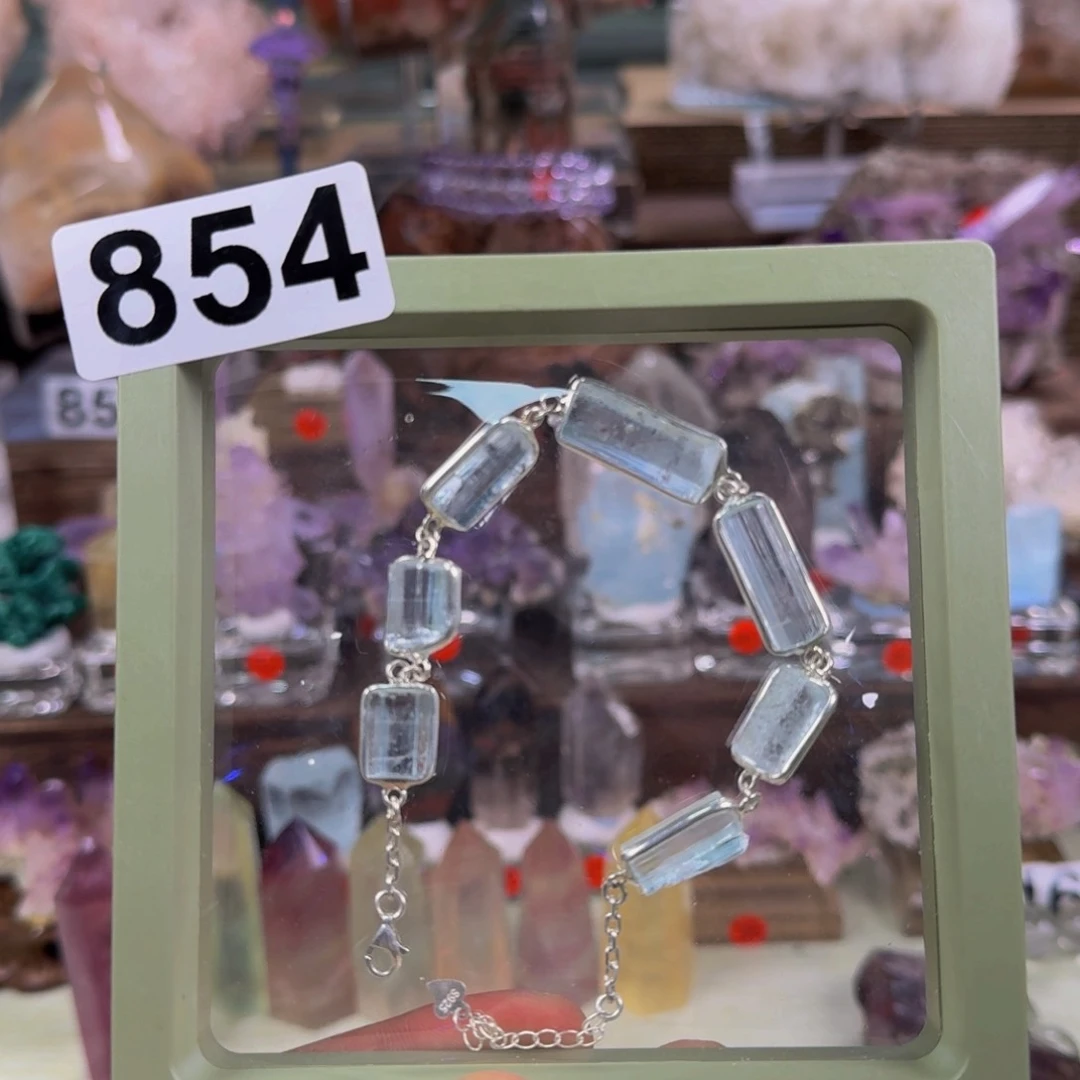 海蓝宝石手链银S925镶嵌张*