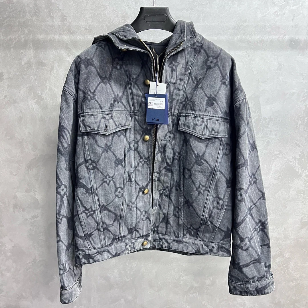 未使用 LouisVuitton/路易威登 24灰色花卉Logo拉链连帽卫衣/50