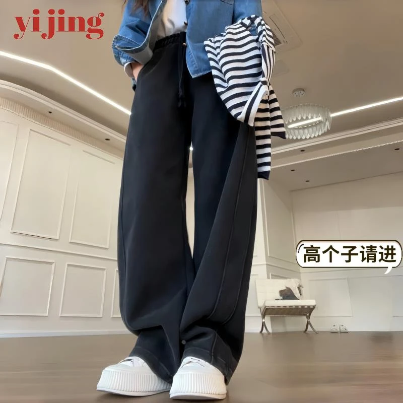 180高个子加长版黑色加绒休闲运动裤女宽松垂感175超长阔腿裤卫裤
