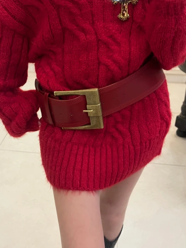 美式复古辣妹宽版美拉德色系腰带时尚潮流百搭宽皮带3129