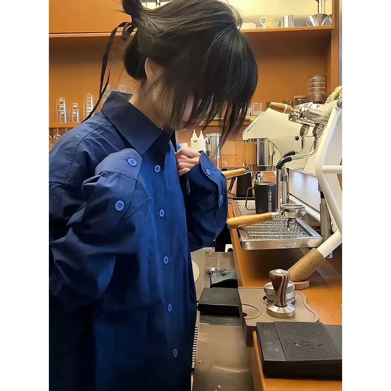 amicus animae宝蓝色衬衫男女款cleanfit高级感意大利面料长袖t恤