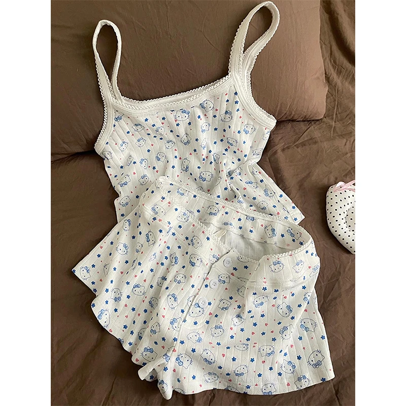 【甜美Kitty猫】少女可爱吊带睡衣女2025春夏季新款短裤套装可外穿