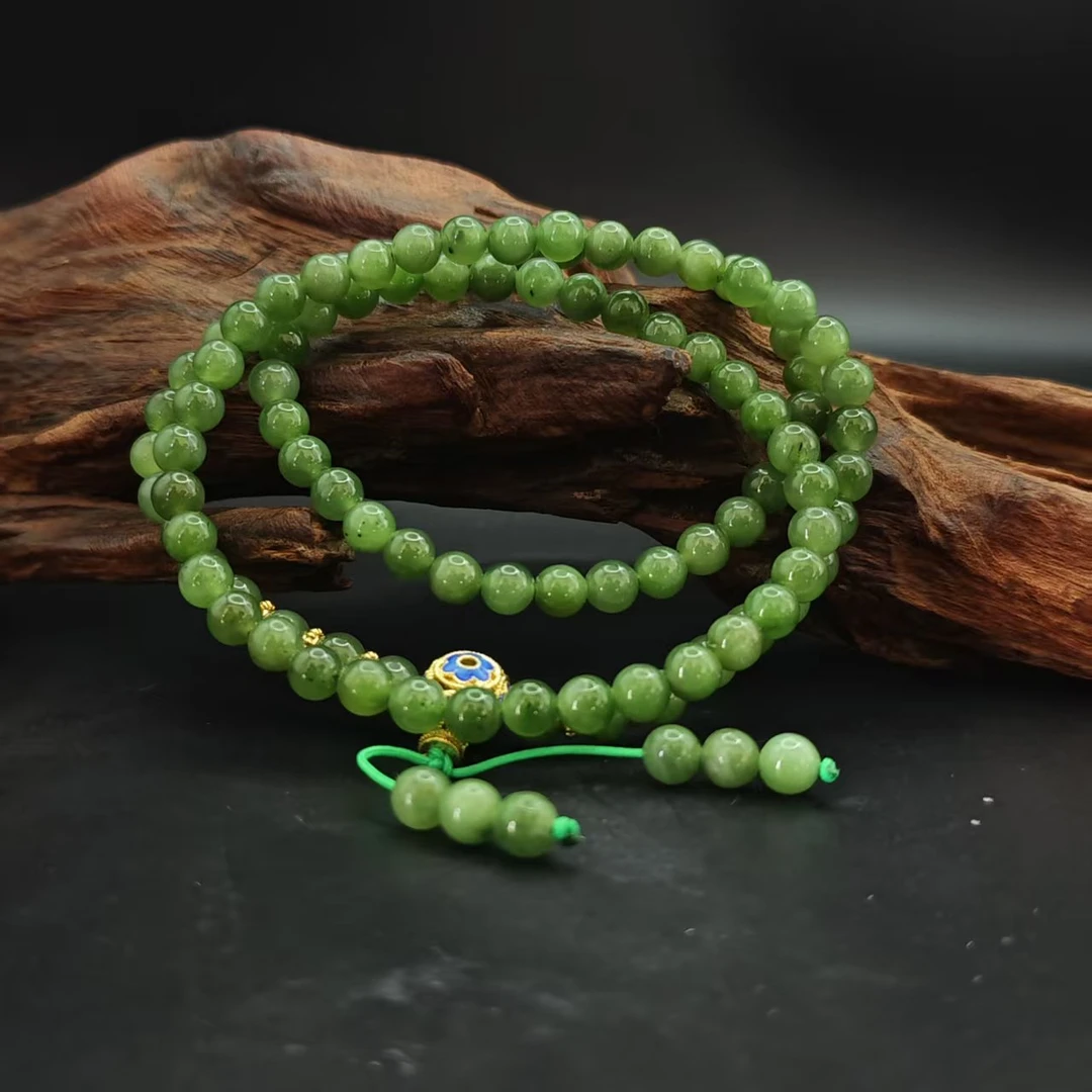 Q和田玉碧玉圆珠项链（卡6）3643