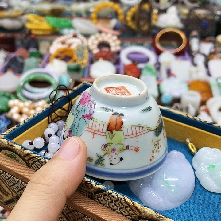 老***福青花手绘小主人杯子